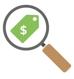 price tag enlarged by magnifying glass